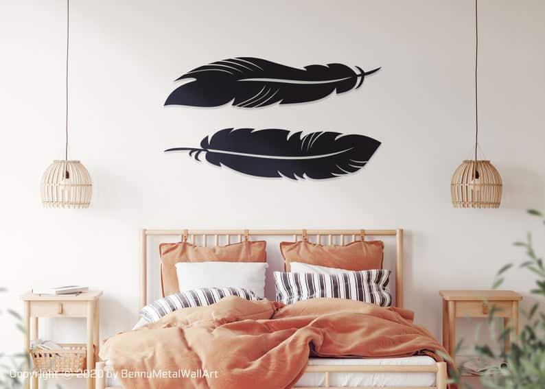 Metal Feather Wall Art, Metal Feather Wall Decor, Feather Wall Art - Dezin
