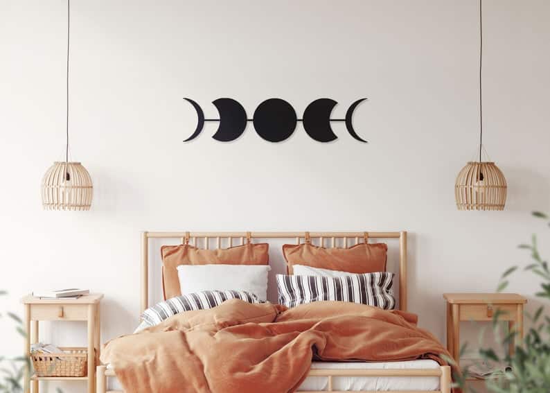 Metal Moon Phases Wall Art, Black And White Moon Wall Art