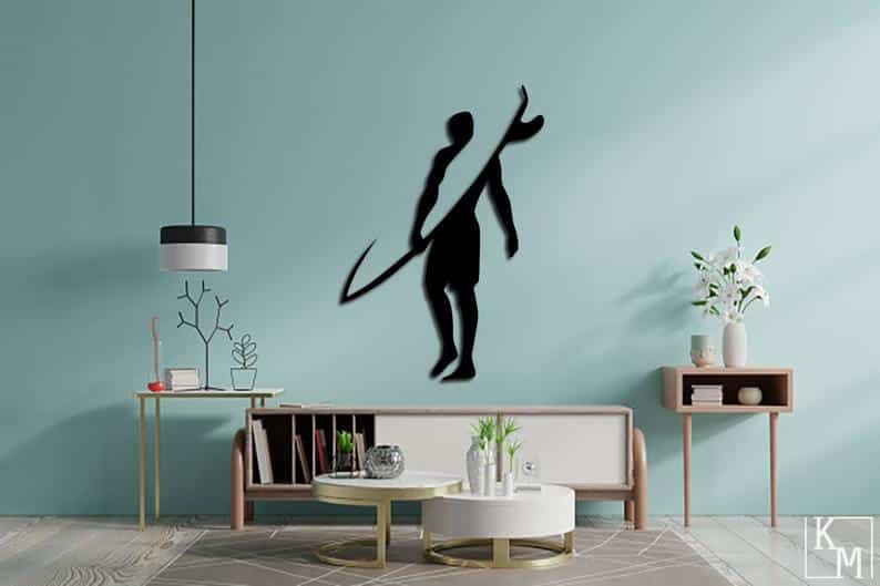 Surf Man Metal Wall Art, Metal Wall Sign, Living Room Decor - Dezin