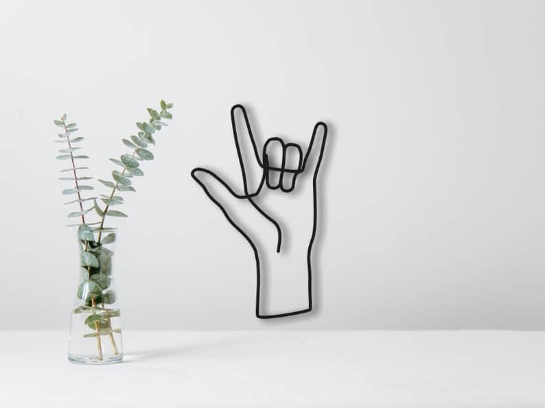 Wire Hand ASL I Love You Sculpture Wall Hanging Art
