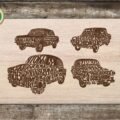 Car Set of 6 for Engraving Free Vector