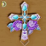 Cross with Rose Free CDR DXF Laser Cut Vector