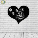 Laser Cut Cat in Heart Wall Decor Panel Free Vector