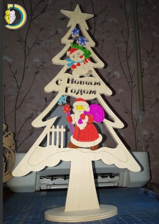 Laser Cut Christmas Tree with Santa Claus and a Snowman Free Vector cdr Download - Dezin
