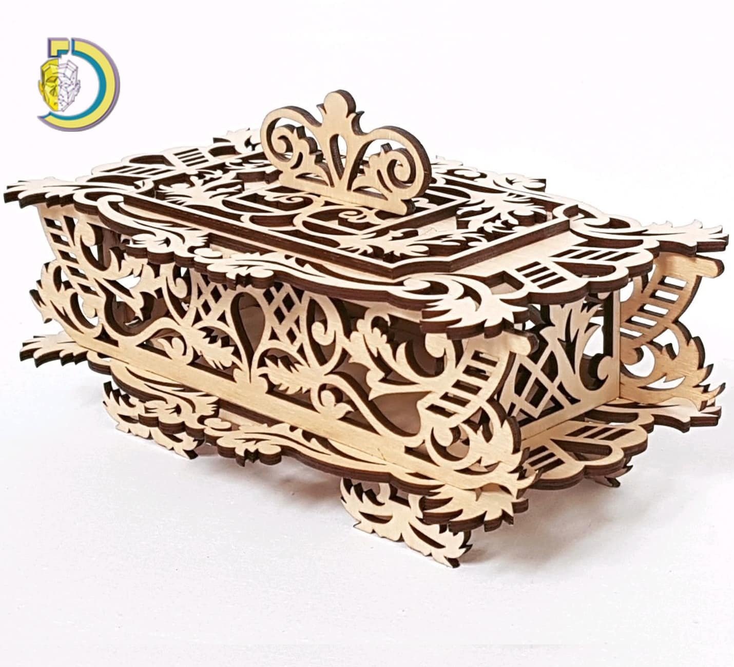 Laser Cut Decorative Wooden Basket With Lid DXF Vector