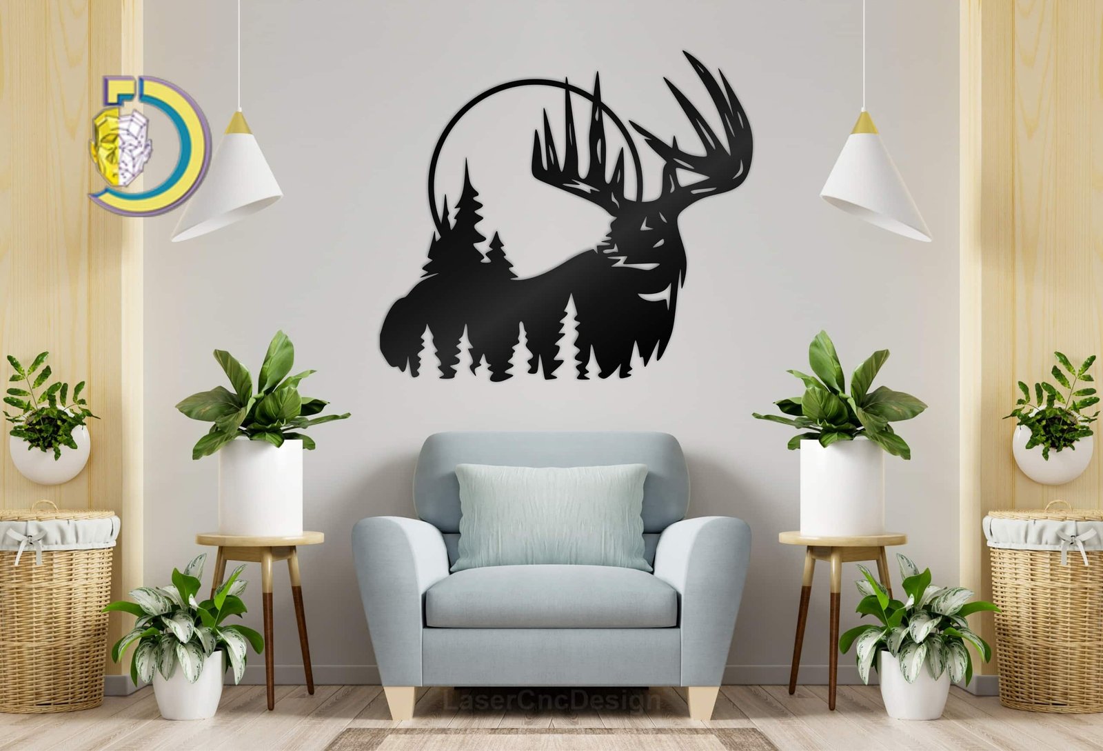 Laser Cut Deer with Forest Free Vector