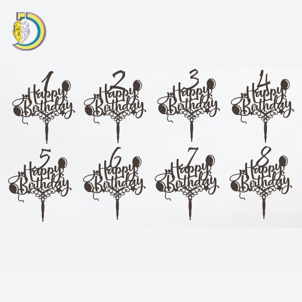 Laser Cut Happy Birthday Cake Toppers Free Vector