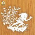 Laser Cut Little Girl with Birds Free Vector