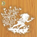 Laser Cut Little Girl with Birds Free Vector