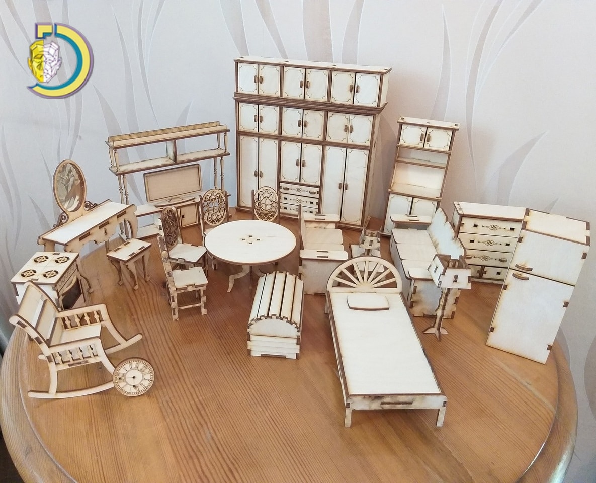 Laser Cut Miniature Dollhouse Furniture Set Free CDR Vector - Dezin Laser Cut Miniature Dollhouse Furniture Set Free CDR Vector