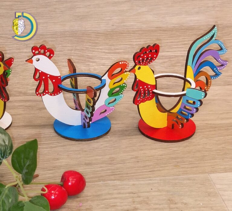 Laser Cut Rooster Egg Holder Easter CDR Free Vector