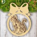 Laser Cut Tiger in Christmas Ball Christmas Decor Free Vector