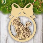 Laser Cut Tiger in Christmas Ball Christmas Decor Free Vector