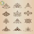 Set Of Vintage Ornaments With Floral Elements Vector Illustration