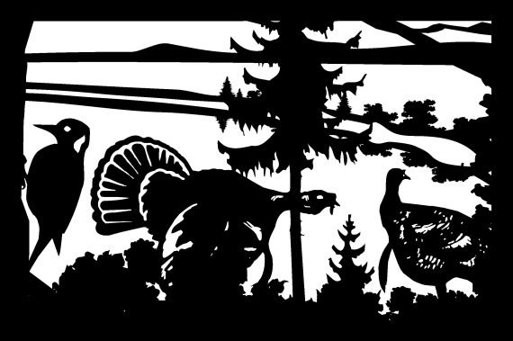 24 X 36 Woodpecker Two Turkeys Mountains Plasma Art DXF File