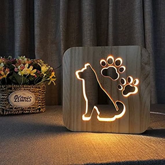 3D Dog Wooden Night Light Lamp CDR File Free