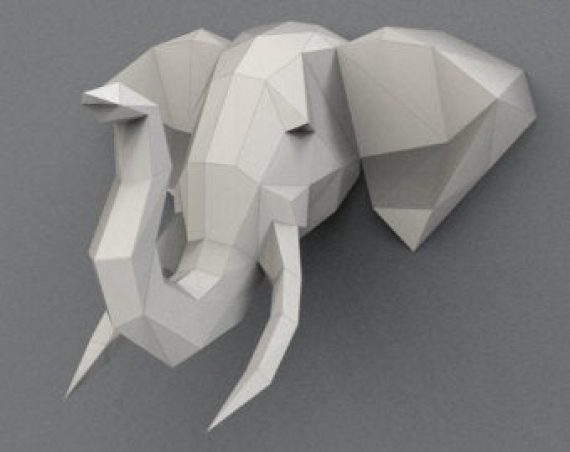 3D Paper Craft Template for Elephant Head (2)