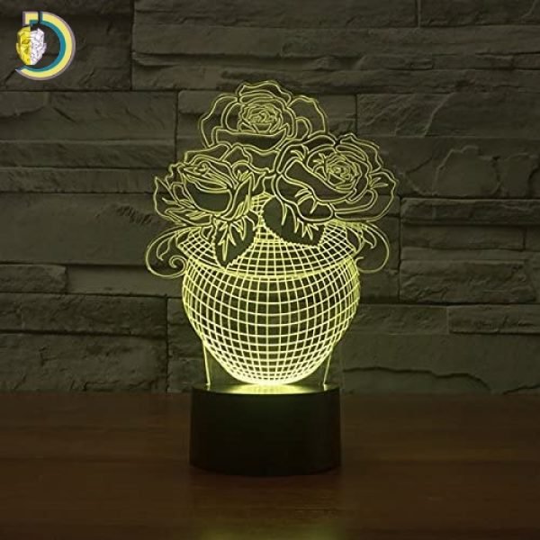 3D Rose Flower Vase Night Light Free Vector