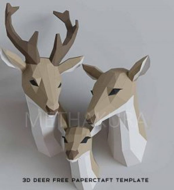 3d Deer Family Free Papercraft Template