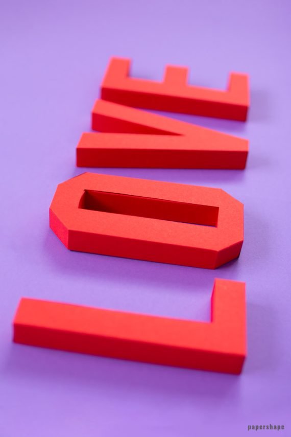 3d love lettering from paper (free template)