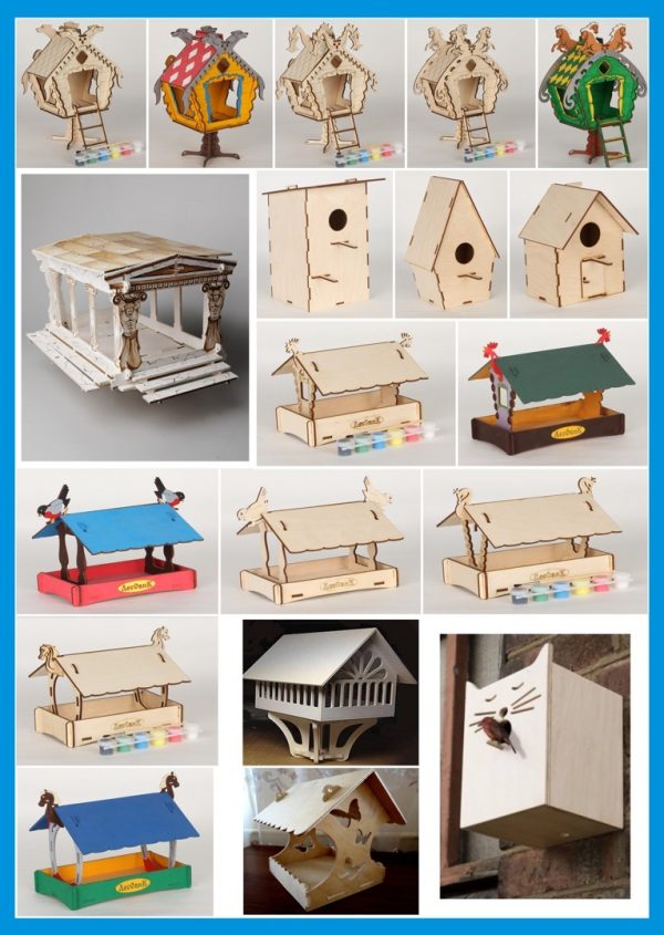 A selection of drawings for feeders, birdhouses