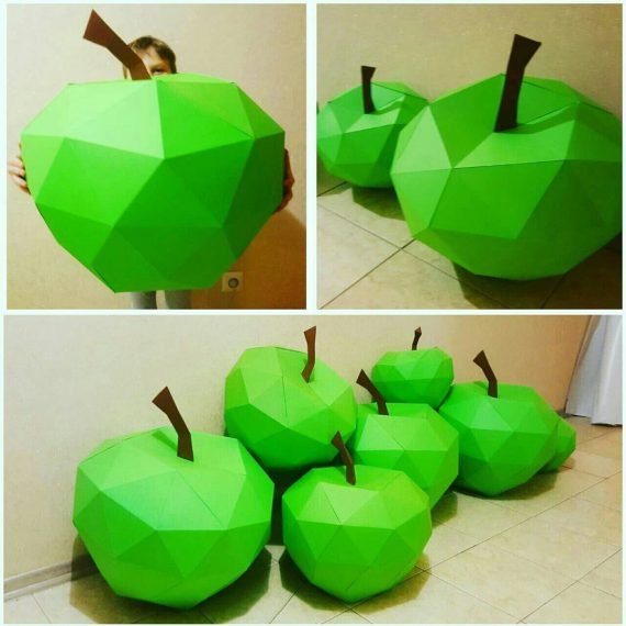 Apple Low Poly Papercraft Template