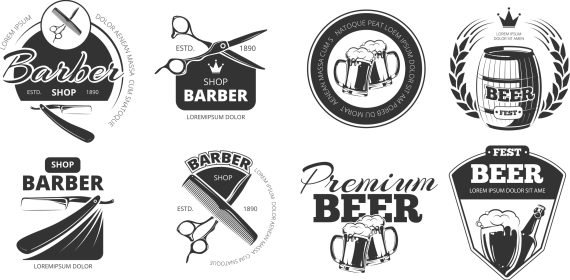 Barber Beer Logo Vector Set