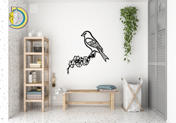 Bird with Flower Wall Decor CDR DXF Free Vector
