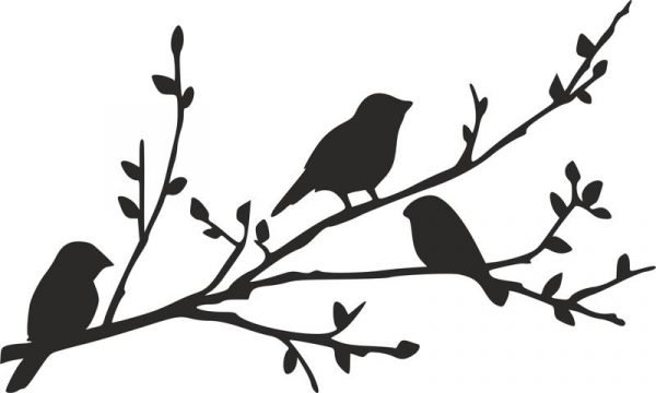 Birds on Branch silhouette stencil dxf File