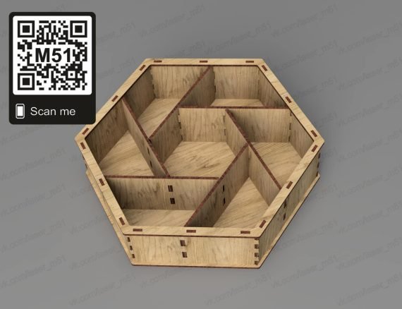 Box for sweets, hexagonal, 3mm plywood, in a file with a lid