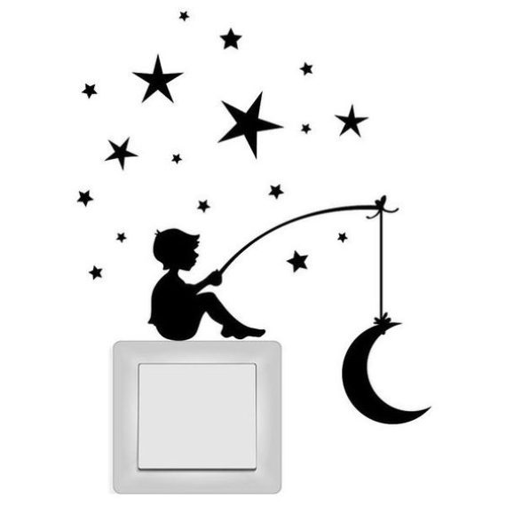 Boy Fishing For the Moon in Star Wall Decor Free Vector