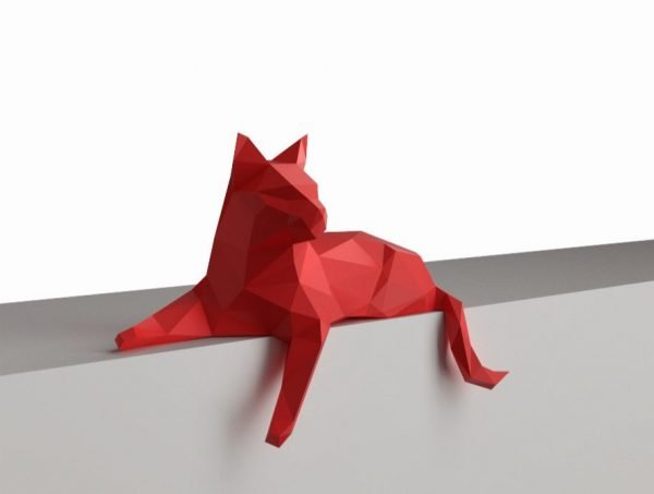 Cat Sitting Low Poly Papercraft Template