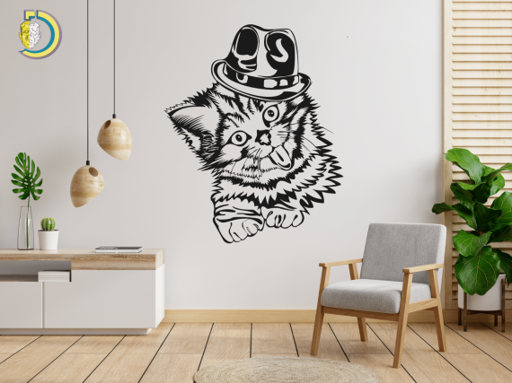 Cat with Hat Wall Decor CDR DXF SVG Free Vector