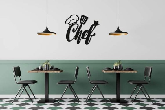 Chef Sign Wood Wall Decor Geometric Chef Hat & Spatula Figure