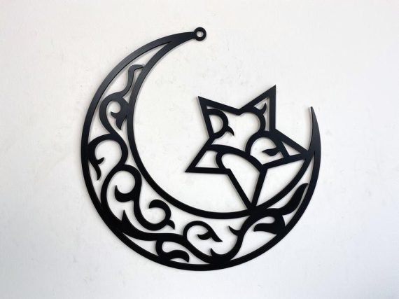 Crescent and Star Wooden Wall Art Decor, Living Room Wall Decor