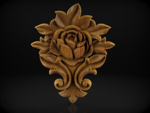 Decorative Flower Wood Overlay for CNC Router STL file, Relief Woodworking, CNC Wood Carving Design