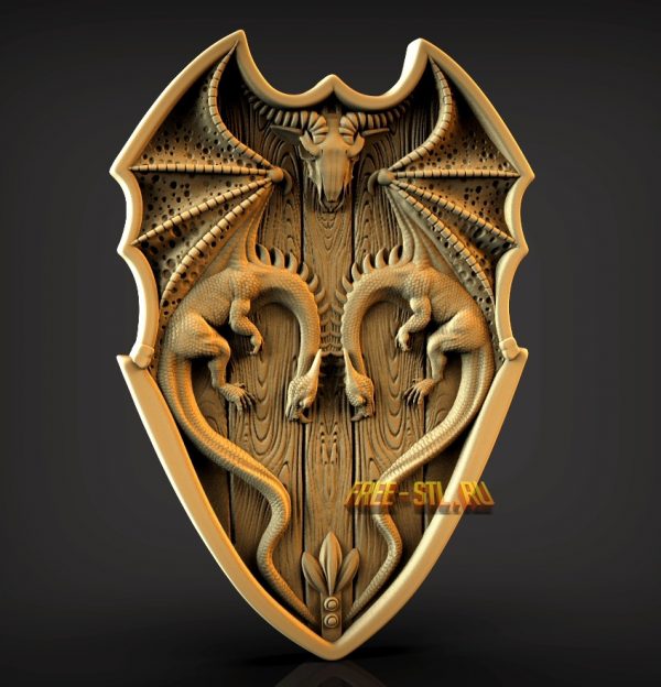 Decorative panel Shield with dragons STL