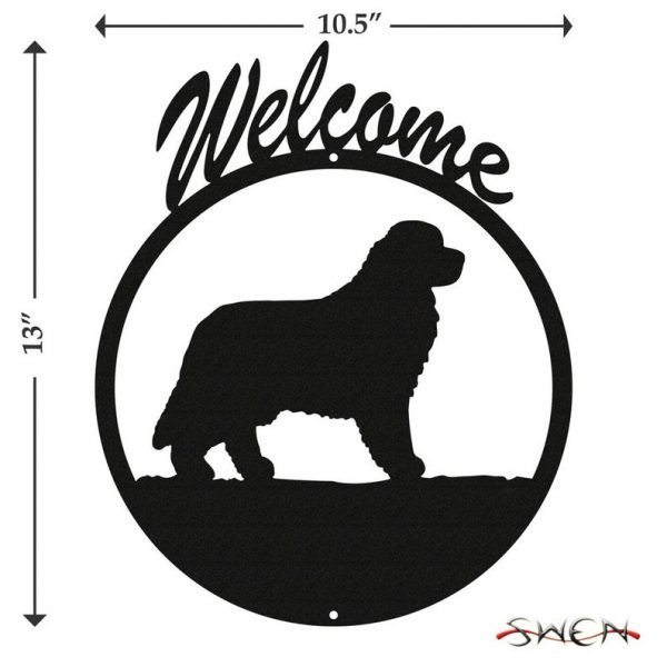 Dog Newfoundland Black Metal Welcome Sign