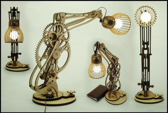 Drawings of a plywood table lamp. Model for CNC laser cutting