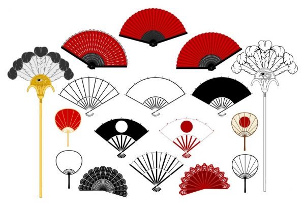 Egyptian, Japanese and Spanish hand fan set Vector File free