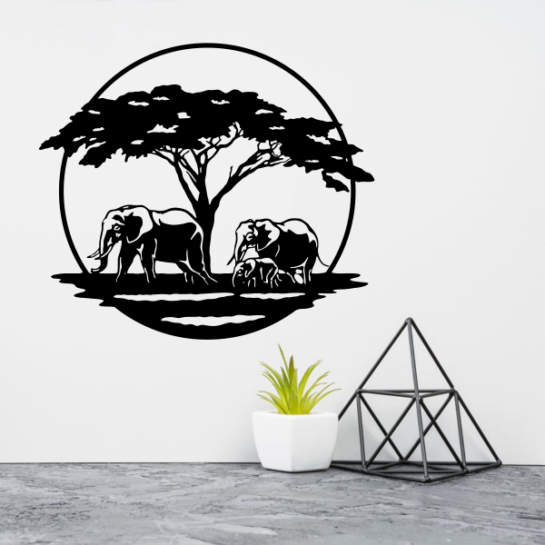 Elephant Forest Scene Wall Decor Free Vector
