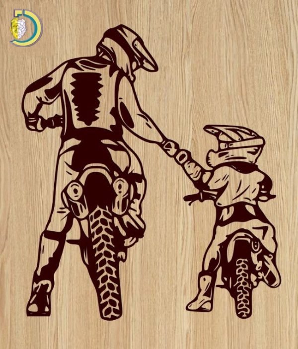 Father and Son Motocross For Engraving Free Vector