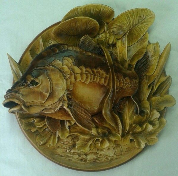 Fish (Carp) Souvenir Wooden, Wood Carving, Wooden Pattern, 3D STL for CNC Router, Decorative Overlays, Decorative Relief Woodworking, CNC Wood Carving Design
