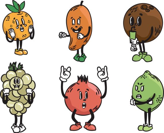 Fruit Cartoon set Vector File Free