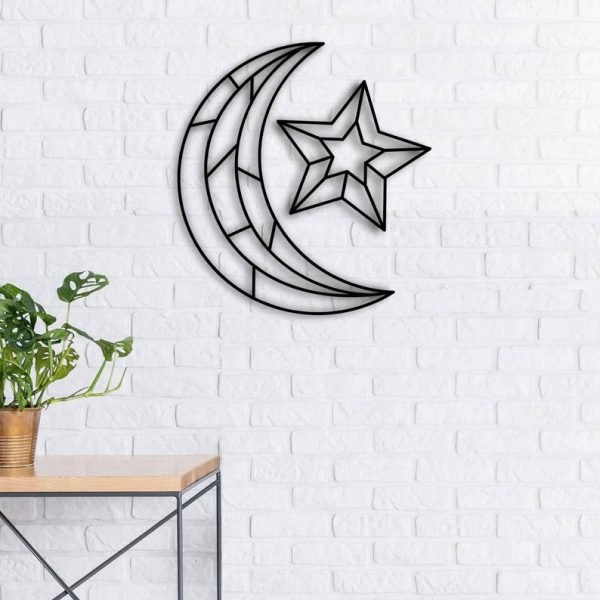 Geometric Wooden Moon Decoration, Wall Decoration Free Vector