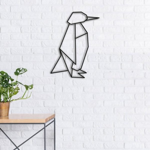Geometric Wooden Penguin Decoration, Wall Decoration Free Vector