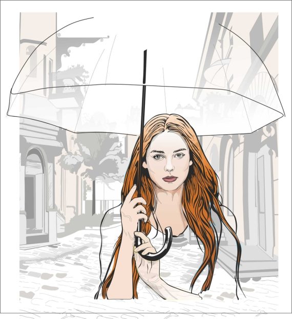 Girl with Umbrella Vector CDR File