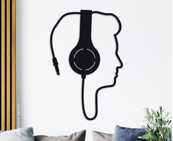Headphones Wall Decor Wooden Wall Art Music Art Gift Dj Gift