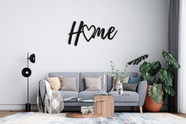 Home & Heart Wood Wall Art, Wall Decor Home Heart Font Figure