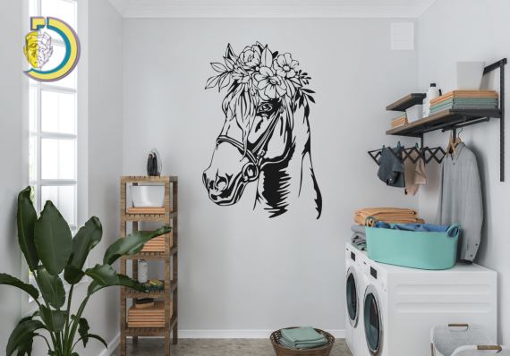 Horse with Flowers Wall Decor CDR DXF Free Vector